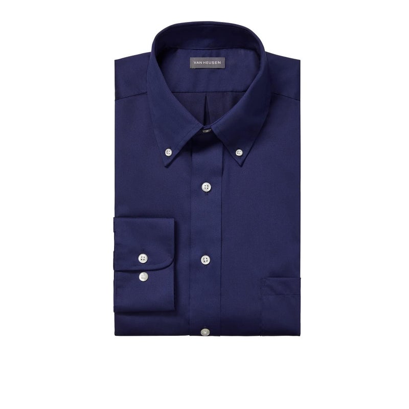 Van Heusen mens Regular Fit Twill Solid Button Down Collar Dress Shirt, Navy, Large US - Image 3